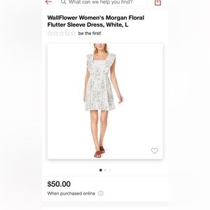WallFlower Women’s Morgan Floral Flutter Sleeve dress, white, large